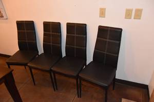 lot 62 image: 4)Tall Back Black Cushioned metal framed chairs
