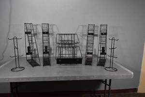 lot 105 image: 7) Black metal racks for coffee servers, cups etc