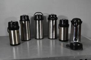 lot 106 image: 6) Coffee servers, 3 large, 3 small, extra cover