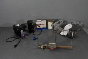 lot 107 image: Oster Flip waffle iron, briger press, rack etc