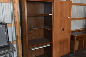 lot 73 image: Tall wood computer shelf desk wkeyboard tray