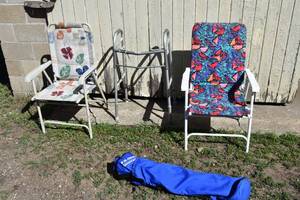 lot 13 image: Folding Lawn chairs &amp walker