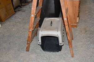 lot 74 image: Wood 6 Step ladder &amp poly transport