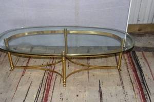 lot 87 image: Oval glassbrass coffee table