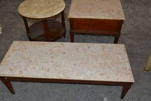 lot 94 image: Marble top coffee and end tables