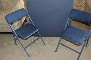 lot 98 image: Blue card tablechairs