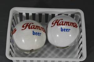 lot 146 image: 2 Glass Hamms beer tapper tops
