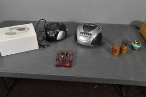 lot 337 image: 3) CD Boom boxes, Darts, tools