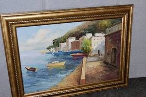 lot 424 image: Oil on Canvas Harbor 44 X 32