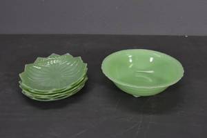 lot 10 image: McK bowl & green leaf dishes