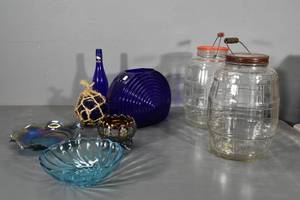 lot 181 image: 2 Pickle jarsblue glass