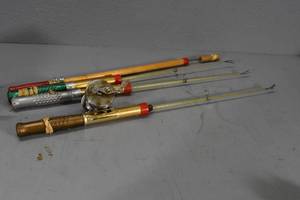 lot 16 image: 4 Fishing rods-1 J.C.Higgens open face reel