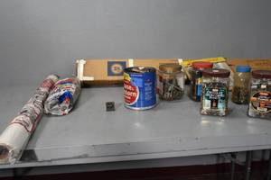 lot 15 image: Projector screen, plastic, hardware