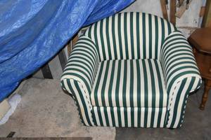 lot 71 image: Green Striped Arm Chair