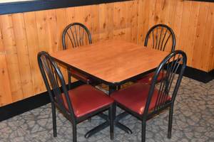lot 36 image: Table with four red seat chairs