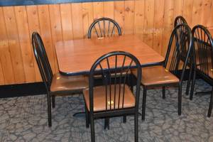lot 38 image: Table with four brown seat chairs