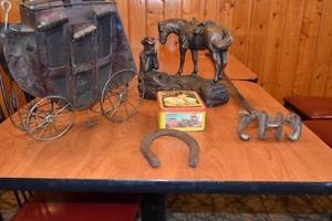 lot 55 image: Branding Iron, Stage Coach, Statue