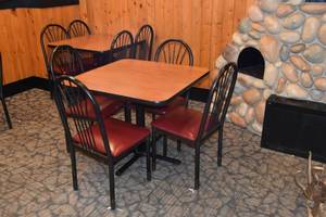 lot 61 image: Table with four red seat chairs