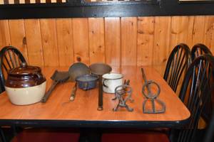lot 65 image: 2 Branding Irons, Wayer dippers, pot