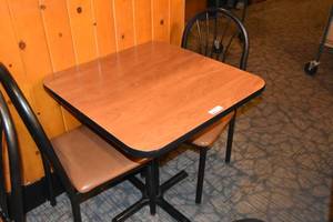 lot 112 image: Small table & two brown chairs