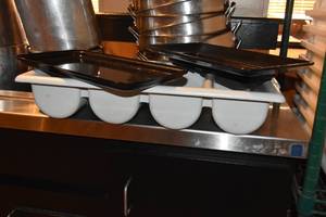 lot 174 image: 4 Plastic silverware totes, 7 black trays