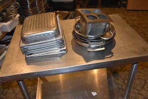 lot 200 image: 8) SS Inserts, 3 pans, colander, etc...