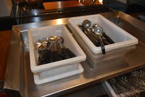 lot 214 image: 2) Tubs of ladles and spoons