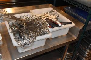 lot 215 image: 2) Tubs of whisks and spatulas