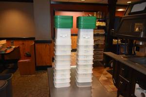 lot 236 image: 2) Stacks Cambro containers wgreen lids