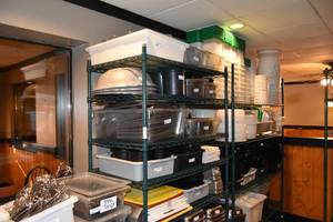 lot 254 image: Six shelf green roller rack 42 W, 24D