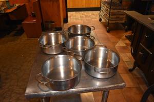 lot 261 image: 5) Two handle saucepans NSF
