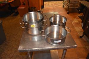 lot 262 image: 5) Two handle saucepans NSF