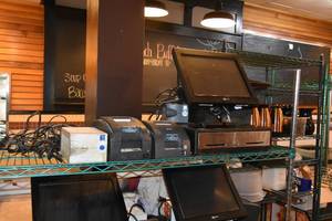 lot 371 image: NCR Cash register and 3 receipt printers