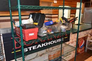 lot 386 image: Shelf of six boxes of tools & misc