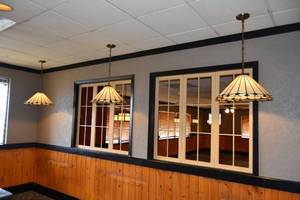 lot 10 image: 5) Ceiling lights with leaded glass shades