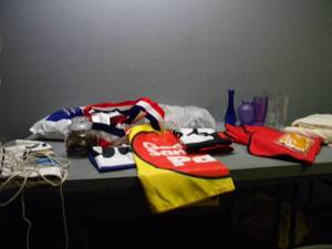 lot 68 image: Table cloths, Banners, Plastic vases