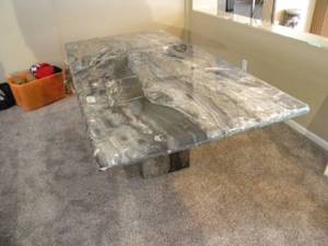 lot 27 image: 40 X 80 Gray marble pedestal table