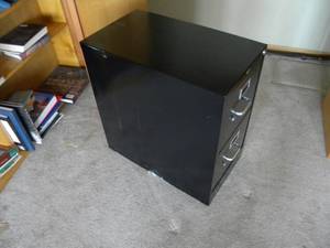 lot 84 image: Black metal two drawer file cabinet