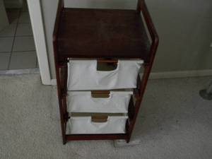 lot 104 image: Three shelf organizer wfabric totes