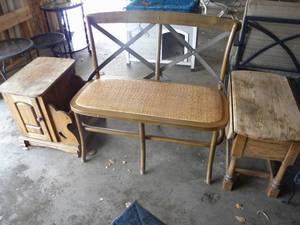lot 210 image: G-Bench and wooden stands-drop leaf, rack