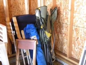 lot 218 image: G-6 Folding lawn chairs, camp stool
