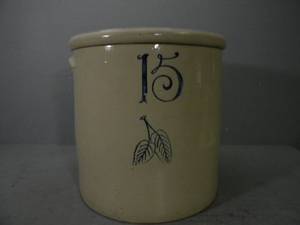 lot 47 image: 15 gal crock wBirch Leaves