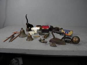lot 63 image: Brass bells, salesman sample iron