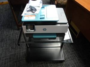 lot 31 image: HP Office Jet Pro 8082E NEW wcartridges & stand