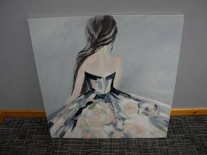 lot 52 image: Painting of woman in formalware 40 x 40 x 1.5
