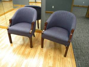 lot 58 image: Two round back upholstered chairs-Blue