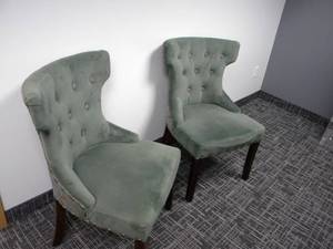 lot 72 image: 2) Green wing back arm chairs wpattern back
