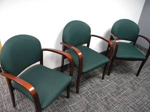 lot 74 image: 3) Green padded arm chairs for office