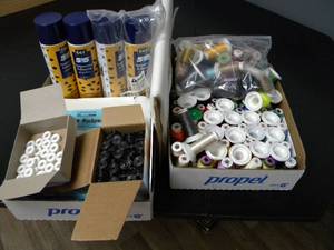 lot 101 image: 108 spools of embroidery thread, bobbins,adhesive