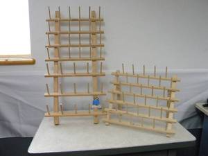 lot 113 image: 2) Tall spool racks-1 wall, 1 free standing NO Thread